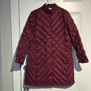J.Jill Quilted Down Fill Snap Coat Womens Large L Burgundy Lightweight Designer